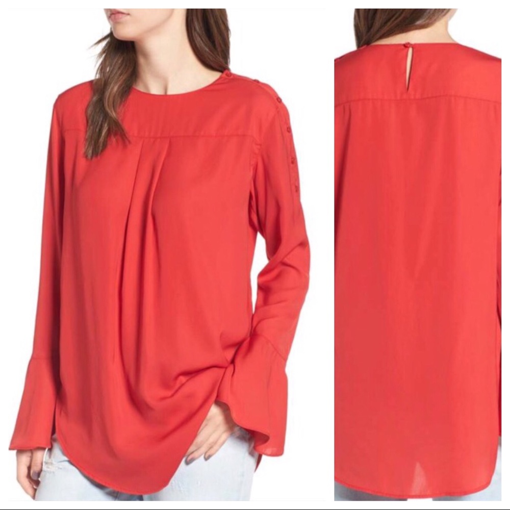NWT Treasure & Bond Red Blouse Long Bell Sleeves